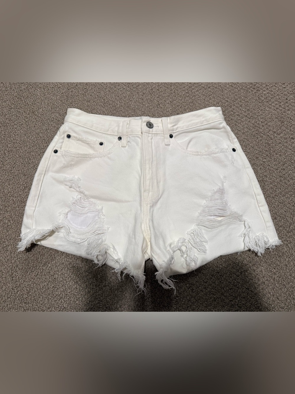 Abercrombie & Fitch White Distressed Mid-Rise Boyfriend Shorts